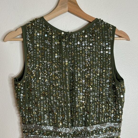 Mac Duggal SEQUINED HIGH NECK SLEEVELESS COLUMN GOWN in olive size 2 - Picture 11 of 16